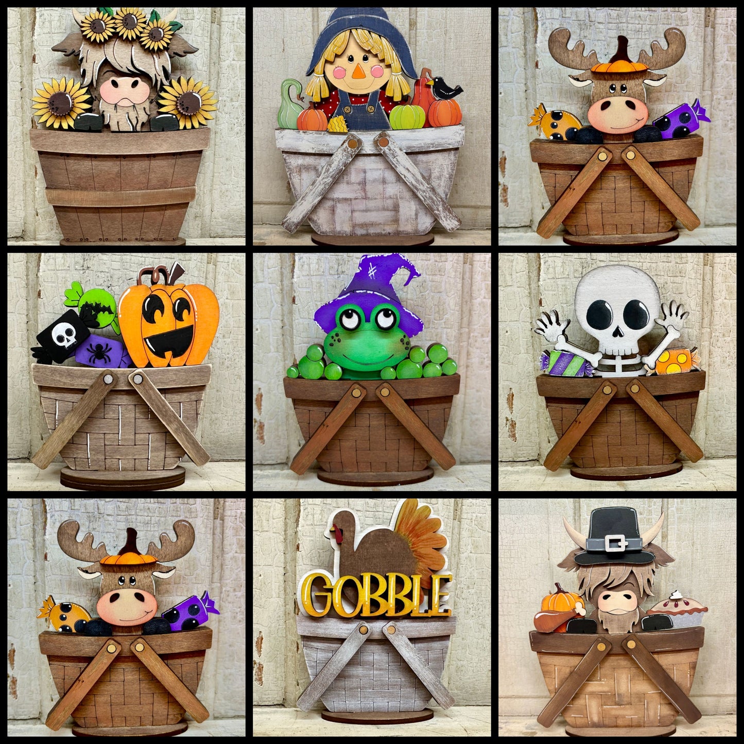 Fall, Halloween & Thanksgiving TINY Basket Inserts - Unpainted - 30 Designs
