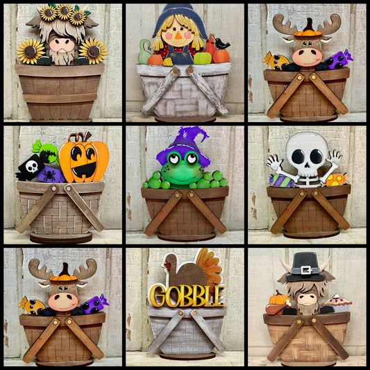 Fall, Halloween & Thanksgiving TINY Basket Inserts - Unpainted - 30 Designs