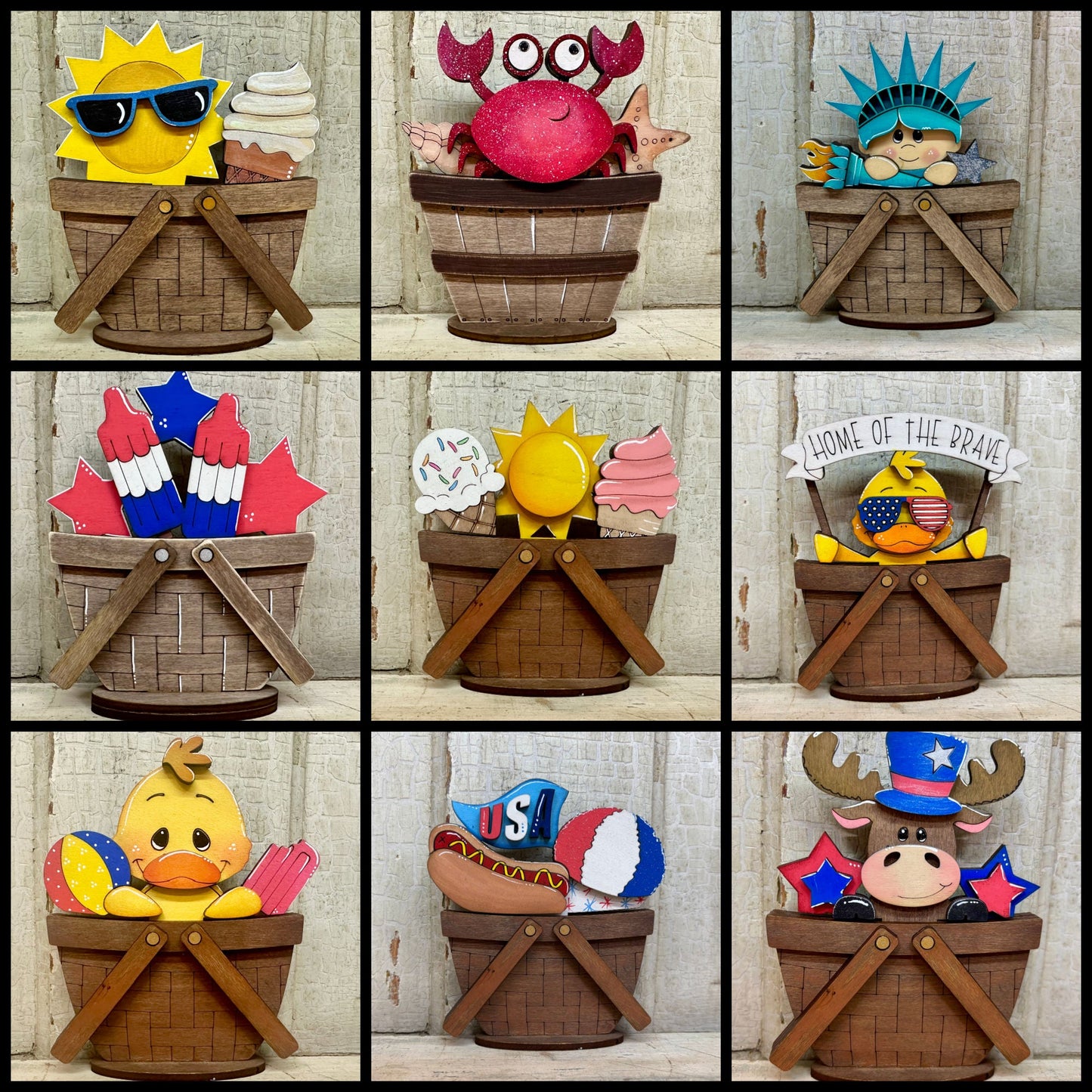 Summer, 4th of July & Cinco De Mayo  TINY Basket Inserts - Unpainted - 24 Designs