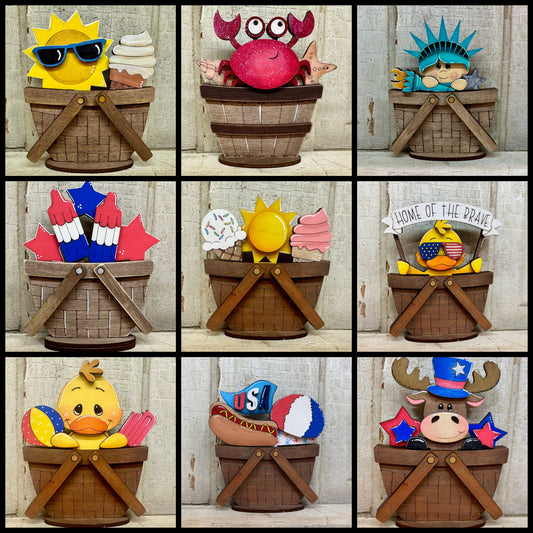 Summer, 4th of July & Cinco De Mayo  TINY Basket Inserts - Unpainted - 24 Designs