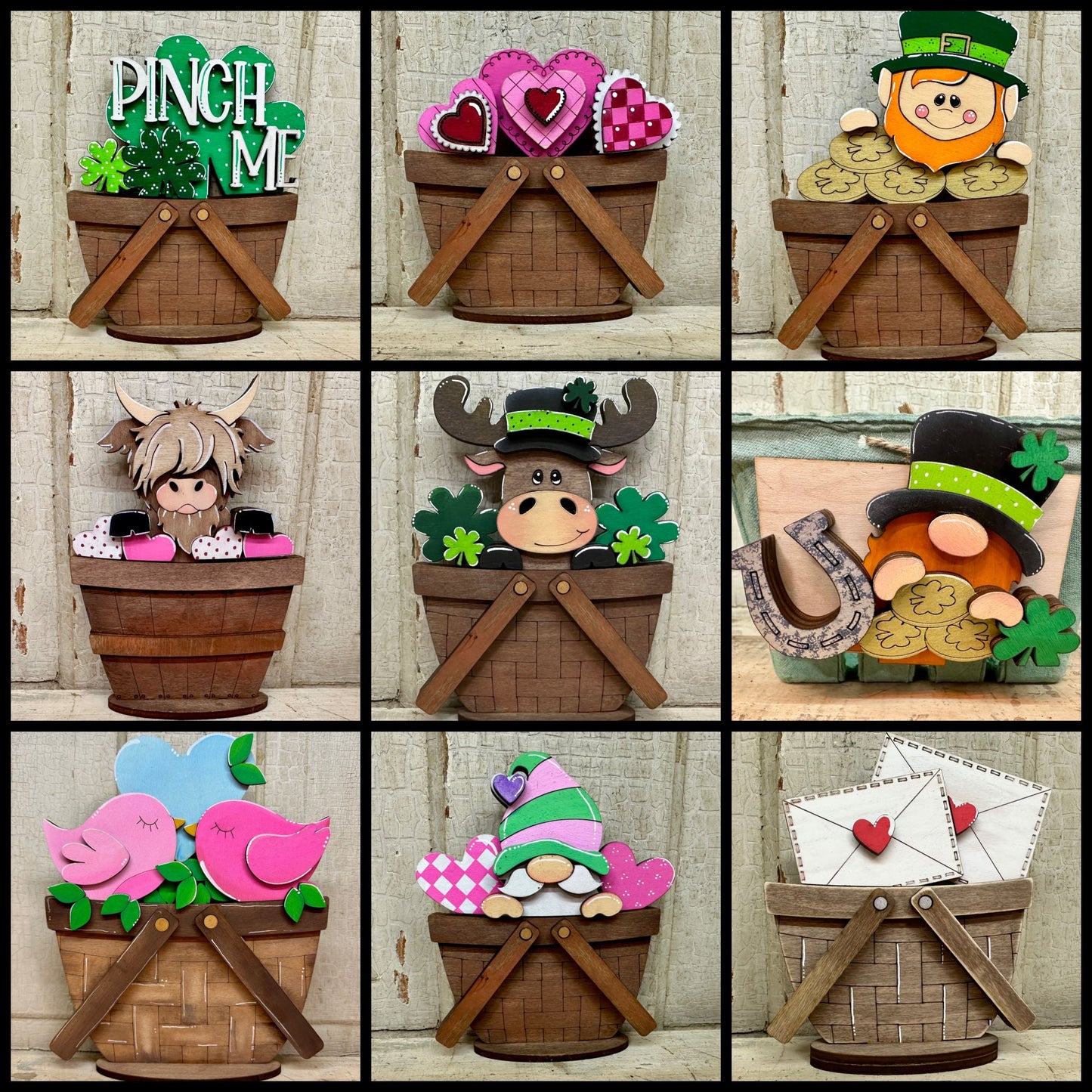 Valentine & St. Patrick's Day TINY Basket Inserts - Unpainted - 18 Designs